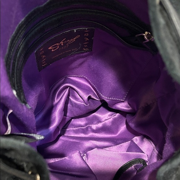 Sharif Leather & Suede 3D Butterflies Applique Bucket Bag Fairy Black - Picture 13 of 15